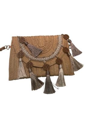 Basket Woven Clutch Wristlet with Tassel